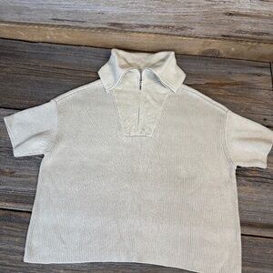 Haven Well Within 1/4 zip turtleneck short sleeve sweater, Khaki, M, like new